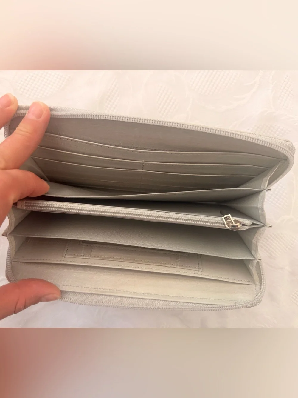 Ivory Zipper Wallet - Elegant Women's Leather Clutch